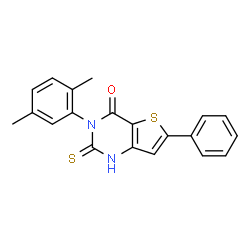 ChemSpider 2D Image | 3-(2,5-Dimethyl-phenyl)-2-mercapto-6-phenyl-3H-thieno[3,2-d]pyrimidin-4-one | C20H16N2OS2