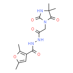ChemSpider 2D Image | N'-[(4,4-Dimethyl-2,5-dioxo-1-imidazolidinyl)acetyl]-2,5-dimethyl-3-furohydrazide | C14H18N4O5