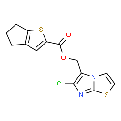 ChemSpider 2D Image | (6-Chloroimidazo[2,1-b]thiazol-5-yl)methyl 5,6-dihydro-4H-cyclopenta[b]thiophene-2-carboxylate | C14H11ClN2O2S2