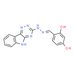 ChemSpider 2D Image | 4-{(E)-[(2E)-4,5-Dihydro-3H-[1,2,4]triazino[5,6-b]indol-3-ylidenehydrazono]methyl}-1,3-benzenediol | C16H12N6O2