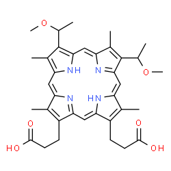 ChemSpider 2D Image | 3,3'-[7,12-Bis(1-methoxyethyl)-3,8,13,17-tetramethyl-2,18-porphyrindiyl]dipropanoic acid | C36H42N4O6