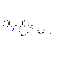 ChemSpider 2D Image | 2,5-Dioxo-1-(4-propoxyphenyl)-3-pyrrolidinyl 3,5-diphenyl-4,5-dihydro-1H-pyrazole-1-carbimidothioate | C29H28N4O3S