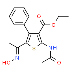 ChemSpider 2D Image | Ethyl 2-acetamido-5-[(1E)-N-hydroxyethanimidoyl]-4-phenyl-3-thiophenecarboxylate | C17H18N2O4S