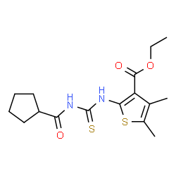 ChemSpider 2D Image | Ethyl 2-{[(cyclopentylcarbonyl)carbamothioyl]amino}-4,5-dimethyl-3-thiophenecarboxylate | C16H22N2O3S2