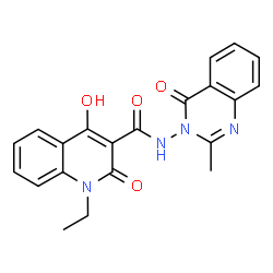 ChemSpider 2D Image | 1-Ethyl-4-hydroxy-N-(2-methyl-4-oxo-3(4H)-quinazolinyl)-2-oxo-1,2-dihydro-3-quinolinecarboxamide | C21H18N4O4
