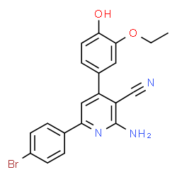 ChemSpider 2D Image | 2-Amino-6-(4-bromo-phenyl)-4-(3-ethoxy-4-hydroxy-phenyl)-nicotinonitrile | C20H16BrN3O2