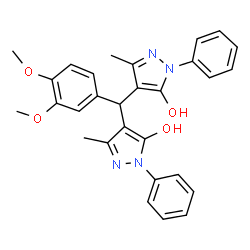 ChemSpider 2D Image | 4,4'-[(3,4-Dimethoxyphenyl)methylene]bis(3-methyl-1-phenyl-1H-pyrazol-5-ol) | C29H28N4O4
