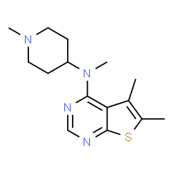 ChemSpider 2D Image | N,5,6-Trimethyl-N-(1-methyl-4-piperidinyl)thieno[2,3-d]pyrimidin-4-amine | C15H22N4S