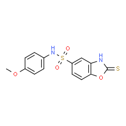ChemSpider 2D Image | 2-Mercapto-benzooxazole-5-sulfonic acid (4-methoxy-phenyl)-amide | C14H12N2O4S2
