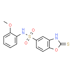 ChemSpider 2D Image | 2-Mercapto-benzooxazole-5-sulfonic acid (2-methoxy-phenyl)-amide | C14H12N2O4S2