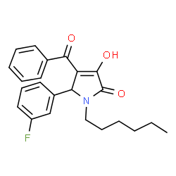 ChemSpider 2D Image | 4-benzoyl-5-(3-fluorophenyl)-1-hexyl-3-hydroxy-1H-pyrrol-2(5H)-one | C23H24FNO3