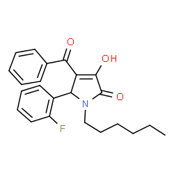 ChemSpider 2D Image | 4-benzoyl-5-(2-fluorophenyl)-1-hexyl-3-hydroxy-1H-pyrrol-2(5H)-one | C23H24FNO3