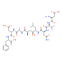 ChemSpider 2D Image | N-{(2R,4S,5S)-5-[(L-alpha-Aspartyl-L-valyl-L-asparaginyl)amino]-4-hydroxy-2,7-dimethyloctanoyl}-L-alanyl-L-alpha-aspartyl-L-phenylalanine | C39H60N8O14