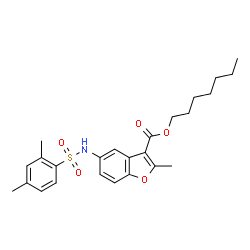 ChemSpider 2D Image | Heptyl 5-{[(2,4-dimethylphenyl)sulfonyl]amino}-2-methyl-1-benzofuran-3-carboxylate | C25H31NO5S