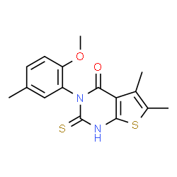ChemSpider 2D Image | 3-(2-Methoxy-5-methylphenyl)-5,6-dimethyl-2-sulfanylthieno[2,3-d]pyrimidin-4(3H)-one | C16H16N2O2S2