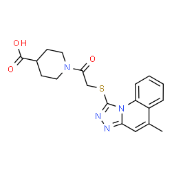 ChemSpider 2D Image | 1-{[(5-methyl[1,2,4]triazolo[4,3-a]quinolin-1-yl)thio]acetyl}piperidine-4-carboxylic acid | C19H20N4O3S