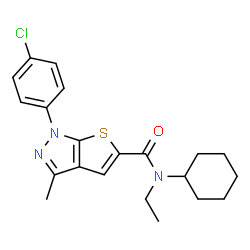 ChemSpider 2D Image | 1-(4-Chlorophenyl)-N-cyclohexyl-N-ethyl-3-methyl-1H-thieno[2,3-c]pyrazole-5-carboxamide | C21H24ClN3OS