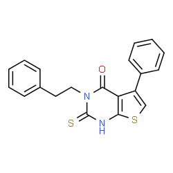 ChemSpider 2D Image | 2-mercapto-5-phenyl-3-(2-phenylethyl)thieno[2,3-d]pyrimidin-4(3H)-one | C20H16N2OS2