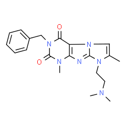 ChemSpider 2D Image | 3-Benzyl-8-[2-(dimethylamino)ethyl]-1,7-dimethyl-1H-imidazo[2,1-f]purine-2,4(3H,8H)-dione | C20H24N6O2