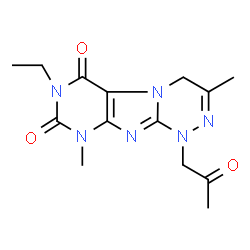 ChemSpider 2D Image | 7-Ethyl-3,9-dimethyl-1-(2-oxopropyl)-1,4-dihydro[1,2,4]triazino[3,4-f]purine-6,8(7H,9H)-dione | C14H18N6O3