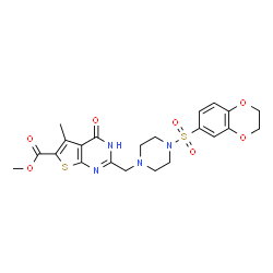 ChemSpider 2D Image | Methyl 2-{[4-(2,3-dihydro-1,4-benzodioxin-6-ylsulfonyl)-1-piperazinyl]methyl}-5-methyl-4-oxo-3,4-dihydrothieno[2,3-d]pyrimidine-6-carboxylate | C22H24N4O7S2