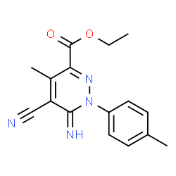 ChemSpider 2D Image | Ethyl 5-cyano-6-imino-4-methyl-1-(4-methylphenyl)-1,6-dihydro-3-pyridazinecarboxylate | C16H16N4O2