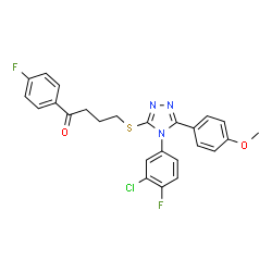 ChemSpider 2D Image | 4-{[4-(3-Chloro-4-fluorophenyl)-5-(4-methoxyphenyl)-4H-1,2,4-triazol-3-yl]sulfanyl}-1-(4-fluorophenyl)-1-butanone | C25H20ClF2N3O2S