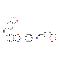 ChemSpider 2D Image | (E)-1-(1,3-Benzodioxol-5-yl)-N-(4-{6-[(Z)-(1,3-benzodioxol-5-ylmethylene)amino]-1,3-benzoxazol-2-yl}phenyl)methanimine | C29H19N3O5