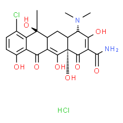ChemSpider 2D Image | (4R,6R,12aS)-7-Chloro-4-(dimethylamino)-3,6,10,12,12a-pentahydroxy-6-methyl-1,11-dioxo-1,4,4a,5,5a,6,11,12a-octahydro-2-tetracenecarboxamide hydrochloride (1:1) | C22H24Cl2N2O8