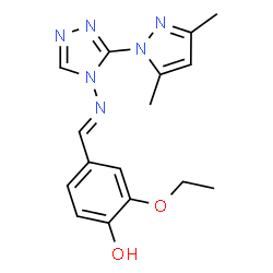 ChemSpider 2D Image | 4-[[3-(3,5-Dimethyl-pyrazol-1-yl)-[1,2,4]triazol-4-ylimino]methyl]-2-ethoxy-phenol | C16H18N6O2