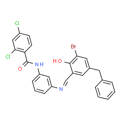 ChemSpider 2D Image | N-{3-[(E)-(5-Benzyl-3-bromo-2-hydroxybenzylidene)amino]phenyl}-2,4-dichlorobenzamide | C27H19BrCl2N2O2