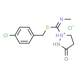 ChemSpider 2D Image | (1Z)-1-{[(4-Chlorobenzyl)sulfanyl](methylamino)methylene}-3-oxopyrazolidin-1-ium chloride | C12H15Cl2N3OS