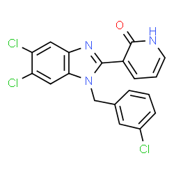ChemSpider 2D Image | 3-[5,6-Dichloro-1-(3-chlorobenzyl)-1H-benzimidazol-2-yl]-2(1H)-pyridinone | C19H12Cl3N3O