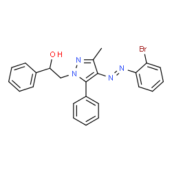 ChemSpider 2D Image | 2-{4-[(E)-(2-Bromophenyl)diazenyl]-3-methyl-5-phenyl-1H-pyrazol-1-yl}-1-phenylethanol | C24H21BrN4O