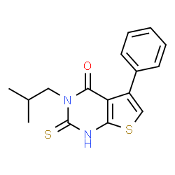 ChemSpider 2D Image | 3-isobutyl-2-mercapto-5-phenylthieno[2,3-d]pyrimidin-4(3H)-one | C16H16N2OS2