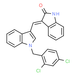ChemSpider 2D Image | (3E)-3-{[1-(2,4-Dichlorobenzyl)-1H-indol-3-yl]methylene}-1,3-dihydro-2H-indol-2-one | C24H16Cl2N2O
