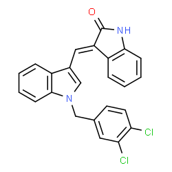 ChemSpider 2D Image | (3E)-3-{[1-(3,4-Dichlorobenzyl)-1H-indol-3-yl]methylene}-1,3-dihydro-2H-indol-2-one | C24H16Cl2N2O