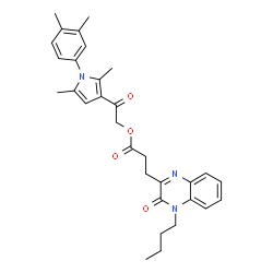 ChemSpider 2D Image | 2-[1-(3,4-Dimethylphenyl)-2,5-dimethyl-1H-pyrrol-3-yl]-2-oxoethyl 3-(4-butyl-3-oxo-3,4-dihydro-2-quinoxalinyl)propanoate | C31H35N3O4