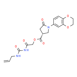 ChemSpider 2D Image | 2-[(Allylcarbamoyl)amino]-2-oxoethyl (3R)-1-(2,3-dihydro-1,4-benzodioxin-6-yl)-5-oxo-3-pyrrolidinecarboxylate | C19H21N3O7