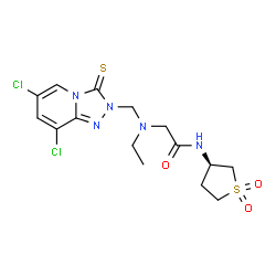 ChemSpider 2D Image | N~2~-[(6,8-Dichloro-3-thioxo[1,2,4]triazolo[4,3-a]pyridin-2(3H)-yl)methyl]-N-[(3R)-1,1-dioxidotetrahydro-3-thiophenyl]-N~2~-ethylglycinamide | C15H19Cl2N5O3S2