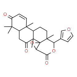 ChemSpider 2D Image | 10-(3-Furyl)-4,4,6a,10a,12b-pentamethyl-4a,6a,10,10a,11,12,12a,12b-octahydronaphtho[2,1-f]oxireno[d]isochromene-3,6,8(4H,5H,7aH)-trione | C26H30O6