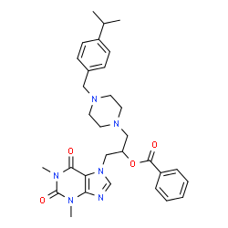 ChemSpider 2D Image | 1-(1,3-Dimethyl-2,6-dioxo-1,2,3,6-tetrahydro-7H-purin-7-yl)-3-[4-(4-isopropylbenzyl)-1-piperazinyl]-2-propanyl benzoate | C31H38N6O4