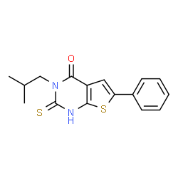 ChemSpider 2D Image | 3-Isobutyl-2-mercapto-6-phenyl-3H-thieno[2,3-d]pyrimidin-4-one | C16H16N2OS2