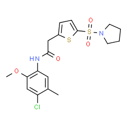 ChemSpider 2D Image | N-(4-Chloro-2-methoxy-5-methylphenyl)-2-[5-(1-pyrrolidinylsulfonyl)-2-thienyl]acetamide | C18H21ClN2O4S2