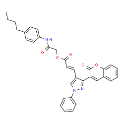 ChemSpider 2D Image | 2-[(4-Butylphenyl)amino]-2-oxoethyl (2E)-3-[3-(2-oxo-2H-chromen-3-yl)-1-phenyl-1H-pyrazol-4-yl]acrylate | C33H29N3O5