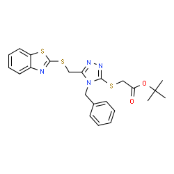 ChemSpider 2D Image | 2-Methyl-2-propanyl ({5-[(1,3-benzothiazol-2-ylsulfanyl)methyl]-4-benzyl-4H-1,2,4-triazol-3-yl}sulfanyl)acetate | C23H24N4O2S3
