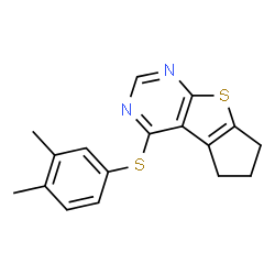 ChemSpider 2D Image | 4-[(3,4-Dimethylphenyl)sulfanyl]-6,7-dihydro-5H-cyclopenta[4,5]thieno[2,3-d]pyrimidine | C17H16N2S2