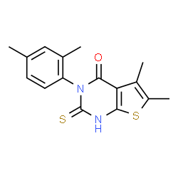 ChemSpider 2D Image | 3-(2,4-Dimethylphenyl)-5,6-dimethyl-2-sulfanylthieno[2,3-d]pyrimidin-4(3H)-one | C16H16N2OS2