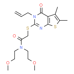 ChemSpider 2D Image | 2-[(3-Allyl-5,6-dimethyl-4-oxo-3,4-dihydrothieno[2,3-d]pyrimidin-2-yl)sulfanyl]-N,N-bis(2-methoxyethyl)acetamide | C19H27N3O4S2