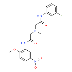 ChemSpider 2D Image | 2-[{2-[(3-Fluorophenyl)amino]-2-oxoethyl}(methyl)amino]-N-(2-methoxy-5-nitrophenyl)acetamide | C18H19FN4O5